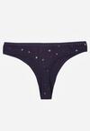 Granatowe Majtki Stringi z Bawełną w Kwiaty Calylia