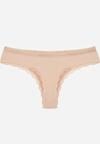 Beżowe Majtki Stringi z Subtelną Koronką z Bawełną Adriedah