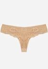 Beżowe Majtki Typu Stringi z Koronką Nedareanes