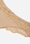 Beżowe Majtki Typu Stringi z Koronką Nedareanes