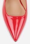 Czerwone Lakierowane Sandały na Obcasie Bez Pięty Halavea