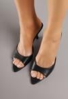 Czarne Klapki na Szpilce z Otwartym Noskiem w Szpic Sewnessa