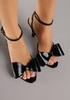 Czarne Sandały Lakierowane Ozdobione Kokardkami Varona