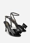 Czarne Sandały Lakierowane Ozdobione Kokardkami Varona