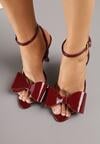Bordowe Sandały Lakierowane Ozdobione Kokardkami Varona