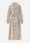 Beżowa Sukienka Koszulowa z Wiskozą Zdobiona Paskiem i Wzorem w Węża Delane