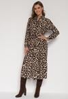 Panterkowa Koszulowa Sukienka z Wiskozą w Panterkę z Wiązanym Paskiem Assava