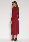Bordowa Marszczona Sukienka Taliowana z Wiskozą z Dekoltem V i Długim Rękawem Emirie
