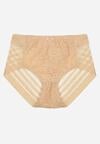 Beżowe Majtki Figi z Wysokim Stanem Zdobione Koronką i Siateczką Helieth