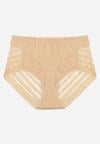 Beżowe Majtki Figi z Wysokim Stanem Zdobione Koronką i Siateczką Helieth