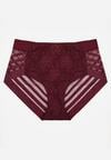 Bordowe Majtki Figi z Wysokim Stanem Zdobione Koronką i Siateczką Helieth