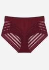 Bordowe Majtki Figi z Wysokim Stanem Zdobione Koronką i Siateczką Helieth