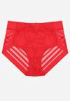 Czerwone Majtki Figi z Wysokim Stanem Zdobione Koronką i Siateczką Helieth