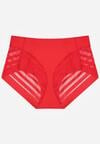 Czerwone Majtki Figi z Wysokim Stanem Zdobione Koronką i Siateczką Helieth