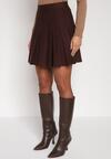 Brązowa Plisowana Spódnica z Wiskozą z Wysokim Stanem Nesadoe