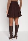 Brązowa Plisowana Spódnica z Wiskozą z Wysokim Stanem Nesadoe