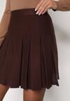 Brązowa Plisowana Spódnica z Wiskozą z Wysokim Stanem Nesadoe