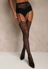 Czarne Pończochy Samonośne Kabaretki z Kokardami i Cyrkoniami Kyria