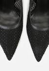 Czarne Sandały na Szpilce Bez Pięty Ozdobione Siateczką i Cyrkoniami Nemelana