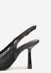 Czarne Sandały na Szpilce Bez Pięty Ozdobione Siateczką i Cyrkoniami Nemelana