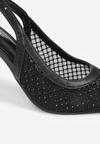 Czarne Sandały na Szpilce Bez Pięty Ozdobione Siateczką i Cyrkoniami Nemelana