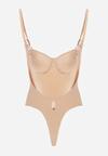 Beżowe Body Bieliźniane do Ubrań z Wyciętymi Plecami i Odkrytymi Ramionami Urilvia