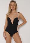 Czarne Bieliźniane Body Modelujące z Wyciętym Dekoltem Theloria