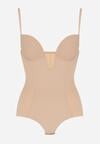 Beżowe Bieliźniane Body Modelujące z Wyciętym Dekoltem Theloria