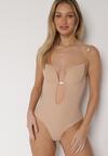 Beżowe Bieliźniane Body z Odkrytymi Plecami i Wyciętym Dekoltem Terise