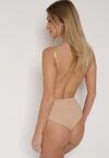 Beżowe Bieliźniane Body z Odkrytymi Plecami i Wyciętym Dekoltem Terise