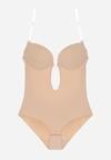 Beżowe Bieliźniane Body z Odkrytymi Plecami i Wyciętym Dekoltem Terise