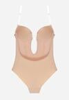 Beżowe Bieliźniane Body z Odkrytymi Plecami i Wyciętym Dekoltem Terise