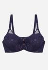 Granatowy Biustonosz z Koronką i Transparentną Wstawką Heliphine