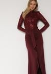Bordowa Cekinowa Sukienka Wieczorowa z Półgolfem i Trenem Eylnore