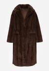 Brązowy Płaszcz Futerko o Kroju Oversize z Kieszeniami z Klapami Namys