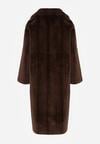 Brązowy Płaszcz Futerko o Kroju Oversize z Kieszeniami z Klapami Namys