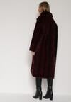 Bordowy Płaszcz Futerko o Kroju Oversize z Kieszeniami z Klapami Namys