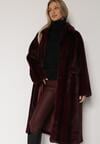Bordowy Płaszcz Futerko o Kroju Oversize z Kieszeniami z Klapami Namys