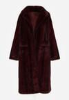 Bordowy Płaszcz Futerko o Kroju Oversize z Kieszeniami z Klapami Namys