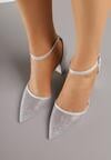 Srebrne Czółenka na Obcasie Ozdobione Brokatem i Cyrkoniami Prisnara