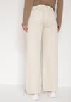 Jasnobeżowe Jeansy o Szerokim Fasonie z Wysokim Stanem i Surowymi Krawędziami Cattia