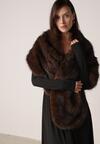 Brązowe Ponczo Etola z Futerka w Stylu Szala Cahreva