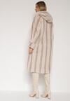 Jasnobeżowy Płaszcz Futerko w Pionowy Wzór z Kapturem Cahroris