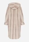 Jasnobeżowy Płaszcz Futerko w Pionowy Wzór z Kapturem Cahroris