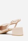 Beżowe Eleganckie Sandały na Klockowym Obcasie z Lakierowanym Noskiem Brizthine