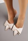 Beżowe Satynowe Sandały na Szpilce Bez Pięty z Kokardą Shiriniana