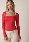 Czerwona Elastyczna Bluzka z Kwadratowym Dekoltem z Wiskozą Doriore