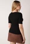 Czarny Wiskozowy T-shirt o Dopasowanym Kroju z Dekoltem w Łódkę Idahphaeia
