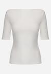 Biały Wiskozowy T-shirt o Dopasowanym Kroju z Dekoltem w Łódkę Idahphaeia