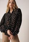 Czarna Bawełniano-Wiskozowa Koszula w Groszki z Plisowanymi Rękawami Ronan